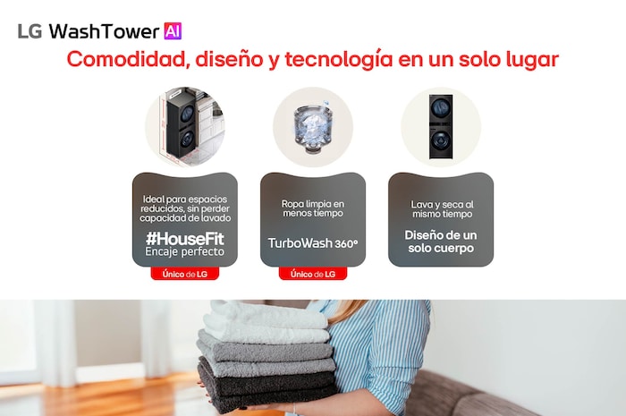 Comodidad, diseño y tecnología en un solo lugar LG WashTower, WK25BS6